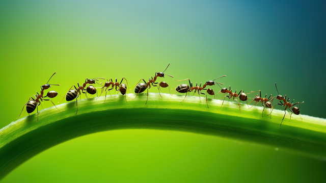 Ant Team's Spirited Expedition on Curved Grass Blade